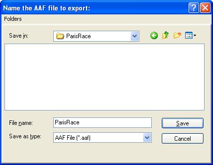 ) 9 In the Name the AAF/OMF File to Export dialog, navigate to a folder where you can easily locate the Pro Tools composition when it is time to import it into Media Station PT.