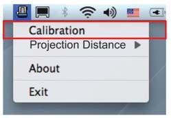 Operation Guide for Mac OS: 3.4 Calibration Step 1: Click the mouse key on LightPen in the task bar. Step 2: Select the Calibration.