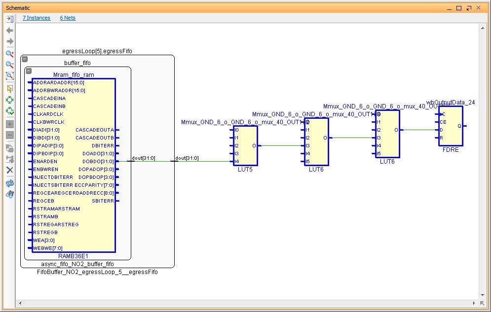 Step 6: Analyzing the Results Figure 25: Viewing Timing Paths in the Schematic Notice that the schematic displays the logic objects on the selected paths as well as the logical hierarchy.
