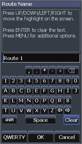 Edit and New Route dialogs Used to edit/create routes, route names and to turn on/off the route display.
