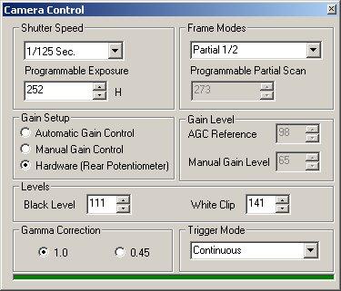 The OCX interface has the ability to connect to the camera using the serial interface of the PC by reading and writing properties for the camera.
