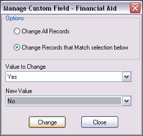 To mass change a custom field: Please note that custom fields cannot be managed until student records have been entered. 1. On the Home screen, click Options. 2. Select Custom. 3.