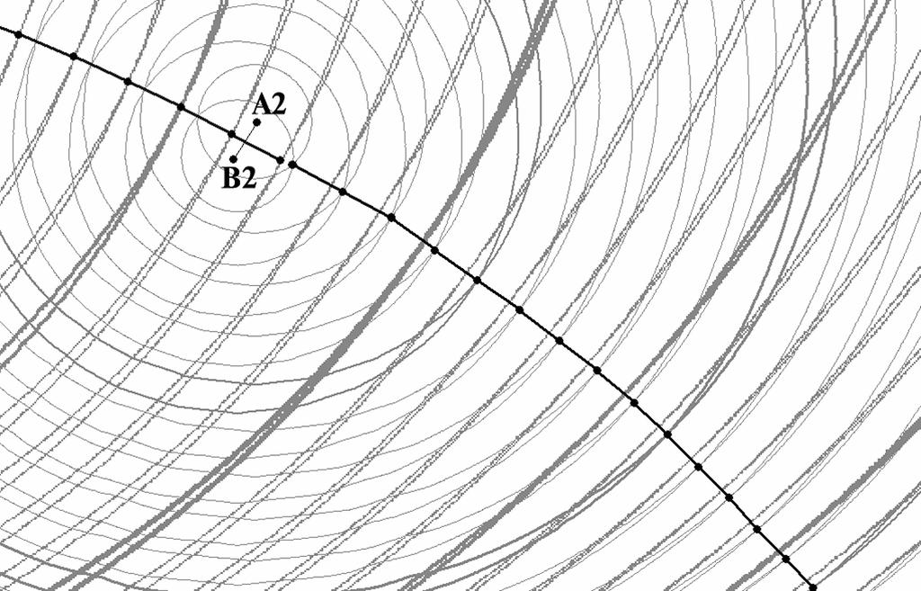 100 An.G. Marchuk intersection point of 40-minutes wave isochrones from the sources A and B. Grey lines in Figure 8 present the wave rays connecting the point D with the sources A and B.