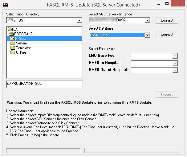 The RXSQL RMFS Update screen will be displayed.