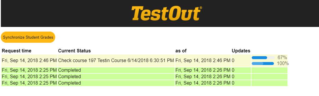 You will see this check all classes in which you are assigned as the instructor (including those you don t use TestOut in). The updates column tells you how many grades have been updated.