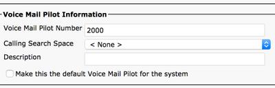 Step 12. Configure a Voicemail Pilot number. The VM Pilot number is same as the Hunt Pilot number.