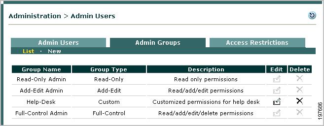 Chapter 14 Admin Users The three default admin group types cannot be removed or edited.