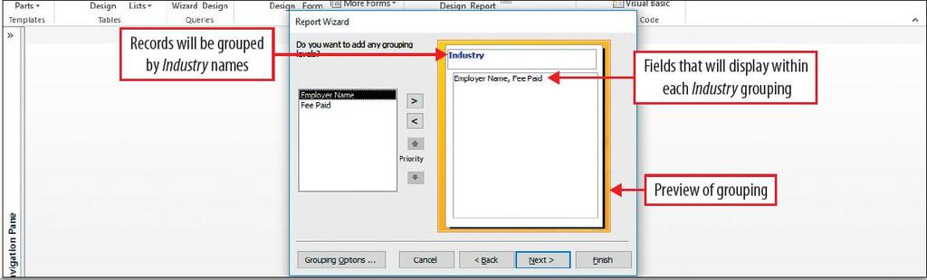Create a Report by Using the Report Wizard You can group and sort data and use fields