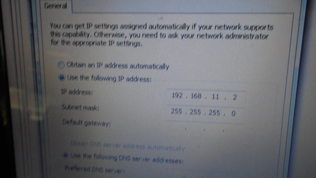 This screen shot shows that when I was setting up the IP address