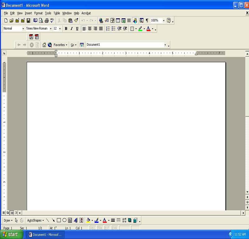 Microsoft Office 2000 & Microsoft Word 2000-12 Sample View of MS Word with Command, Standard, Formatting, and PDF Toolbars Display screen is in