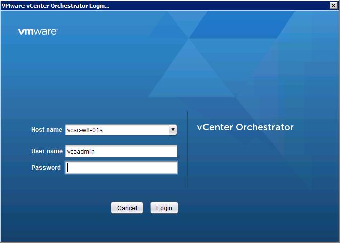 Login to vcenter Orchestrator Client Type in the follow fields into the vco Client