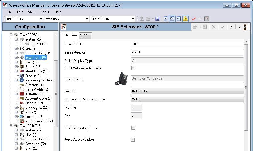 5.8. Administer SIP Extensions From the configuration tree in the left pane, right-click on Extension under the primary IP Office system, and select New SIP Extension from the pop-up