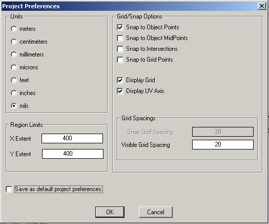 Drawing Geometric Models 2 Setting the Project Preferences The Project Preferences dialog box is displayed as a default whenever you begin a new project.