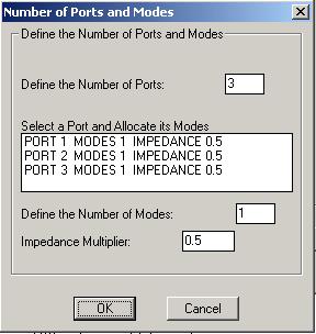 Assigning Boundaries 4 Defining Ports The coax tee- junction has three ports. To define them: 1 From the Define Port or Boundary Condition dialog box, click Enter Number of Ports and Modes.
