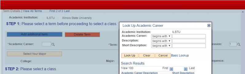 9. Click the lookup button in the Term field to enter the term during which you completed the