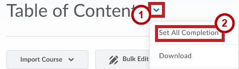 To Set the Default Completion Tracking for all Content Topics: 1. Click the drop-down arrow next to the Table of Contents page title (See Figure 54). 2.