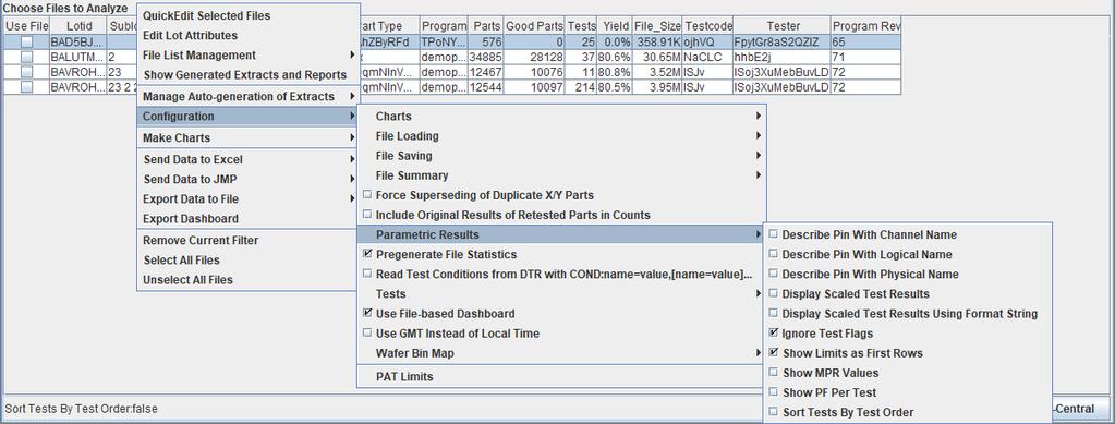 for each site Shows sublot IDs for each test and and adds one column per wafer or sublot to the second table of the File Summary view (showing the number tested and the pass and fail percentages)