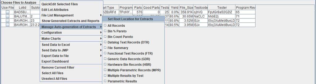 Managing Auto-generation of Extracts Extracts are files generated from processing the STDF data for easy access by other tools.
