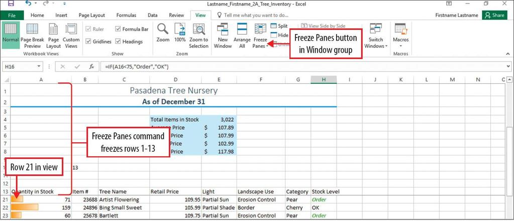 Freeze Panes The Freeze Panes command enables you to select one or more rows or columns