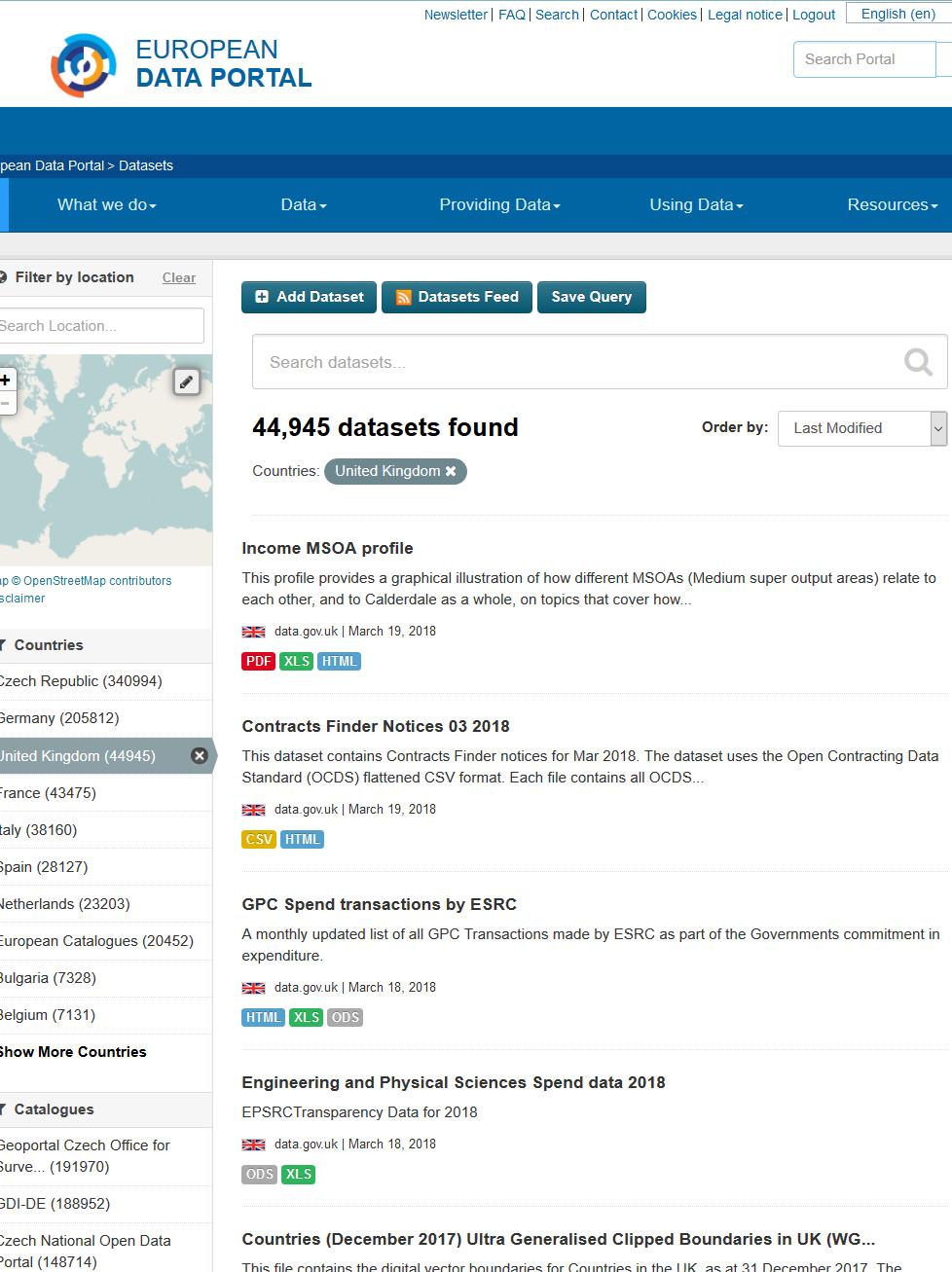The European Data Portal ESA/NASA Make all data published by public authorities of the