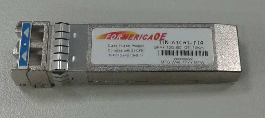 Specification Small Form Factor Pluggable Dual Transmitter (Non-MSA) LC Receptacle SFP+ 12 Gigabit SDI TIN-A1C61-F14 Model Name Description