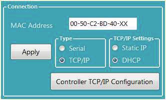 12 Operation Instructions Operation Instructions 17 Setting up TCP-IP - DHCP 1. Default the Controller. See Restore Factory settings on page 11. The default TCP/IP mode will then be set to DHCP. 2.