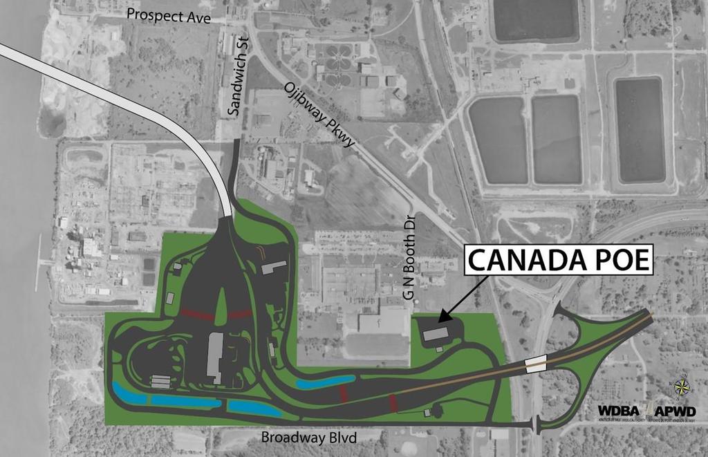 Component Key Features: Canadian Port of Entry Approximate 53 hectare / 130 acre site Inbound border inspection facilities for both passenger and commercial vehicles Outbound inspection facilities