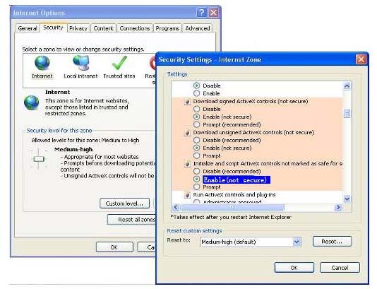 Figure 4.1 If you allow the activex to run but still cannot see live video and a red cross in the center of the video.