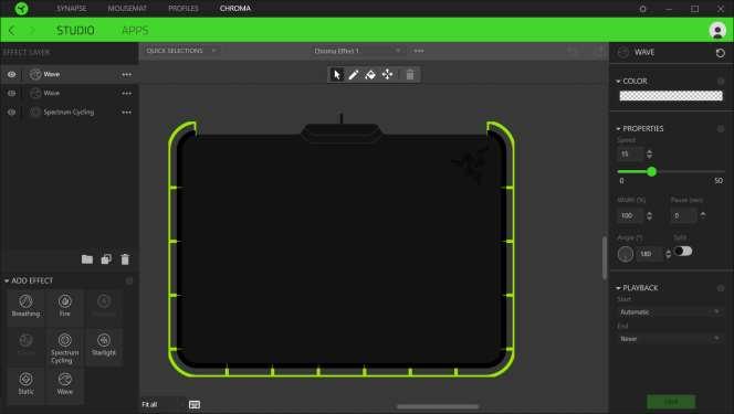CHROMA TAB The Chroma tab enables you to either create advanced lighting effects through the Studio subtab or enable/disable third party integrated apps to all Razer Chroma-enabled devices for a