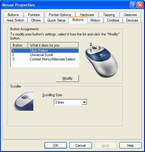 Mouse Properties Click on Start and Control Panel, Mouse to see the Mouse Properties Window (this may vary slightly depending on the mouse you are using and whatever software may have come with it):