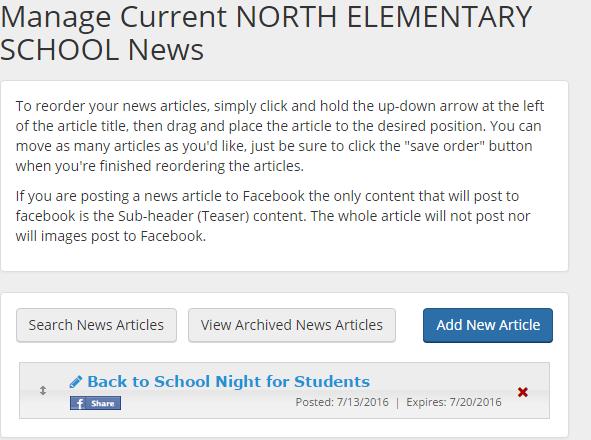 Building News District News- You will click on Add New article. You will then see the screen below.