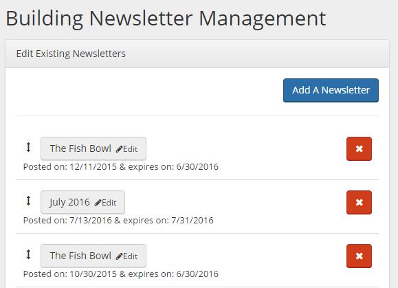 Building Newsletters Building Newsletters can be used for daily, weekly, monthly newsletters. You will click on add a Newsletter to add to the site.