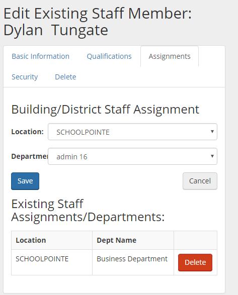The assignments is where you will add them to specific buildings or departments.
