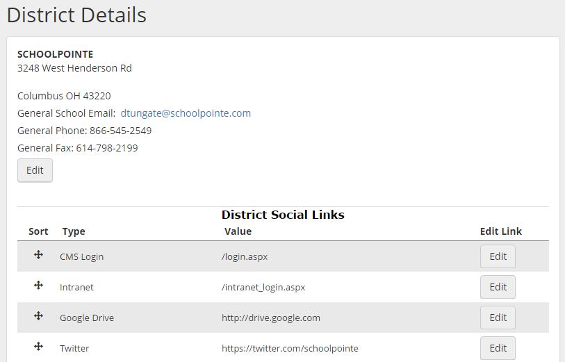 District Details This is where you will want to add your district address and social media links, which will