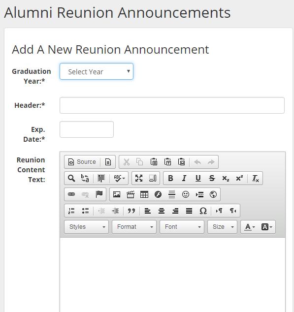 Reunion Announcements Allows you to add
