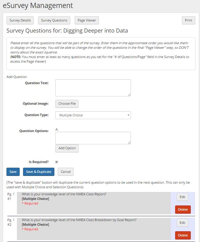 Once you have all info created you will then click on Survey Questions tab at the top.