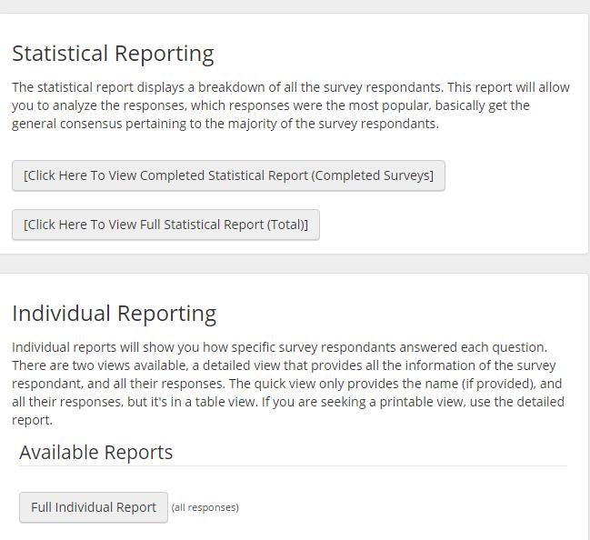 Once you click on Survey Results you will be able to see the following reports.