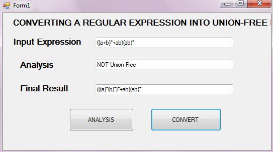 Figure 4.6: Operation analysis of the entered regular expression. Figure 4.