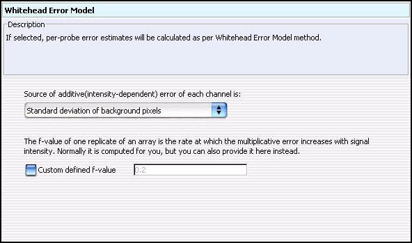 Workflow Reference 4 Whitehead Error Model Whitehead Error Model Figure 57 Whitehead Error Model Purpose: This parameter panel lets you customize the advanced parameters of the Whitehead error model.