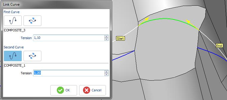 Activate the display of both section curves in the Assembly tab. 2. Click on the Creation tab. 3. Run the Link Curve function. 4.