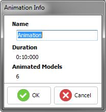 9 - Documenting 9.3 - Creating Animations Animation Information Dialog Box This dialog box shows basic information about the animation. 2. Enter the name of the animation in the corresponding field.