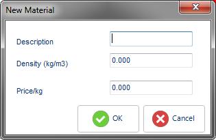 Enter the Price/Kg. 5. Click OK to validate and exit the dialog box. The new material is added in the Materials list table. To delete a material from the list: 1.