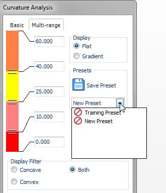 6 - Analysis, Annotation and Measurements 6.3 - Model Analysis Presets You can save the current range configuration. 1. Click on the icon. The Add Preset dialog box is displayed. 2.