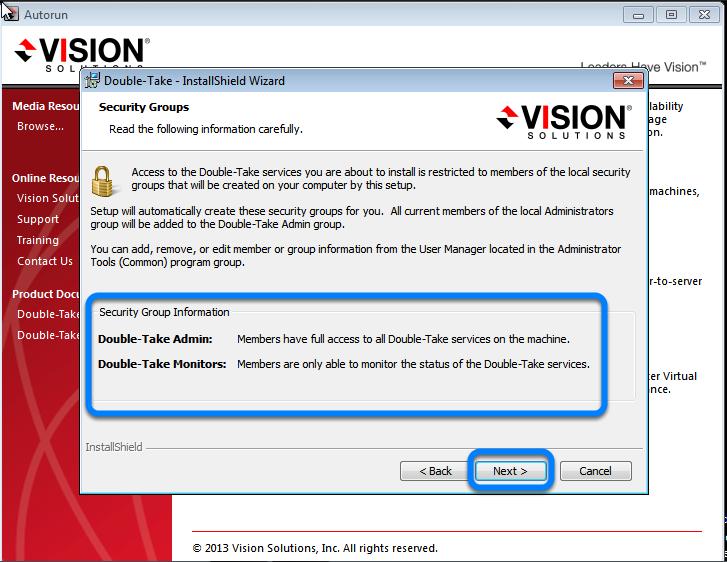 Step 9 The installer will display information on Windows Security Groups being