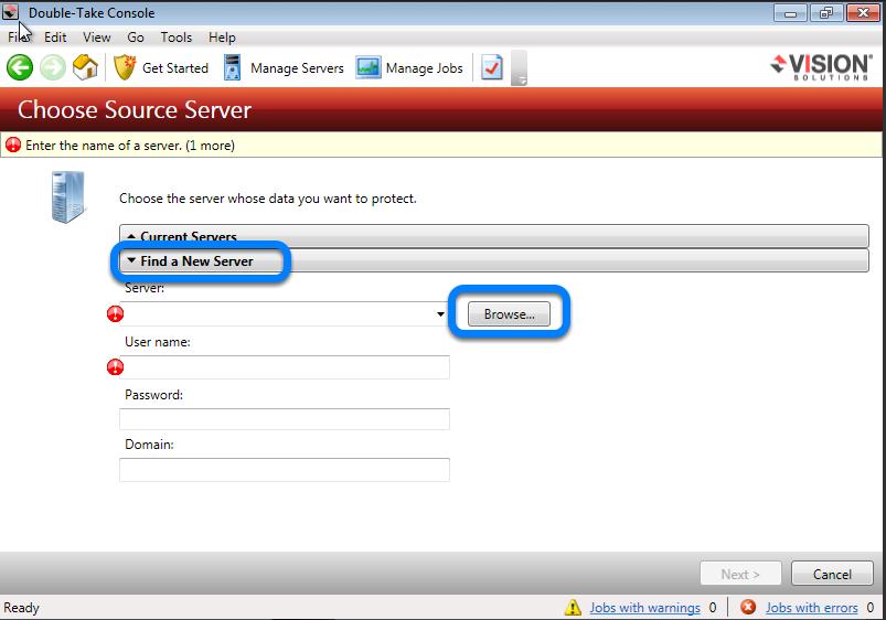 Step 4a Select the Find a New Server tab. Click the Browse.