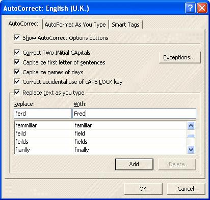 Exercise 152 - AutoCorrect Common spelling or typing errors can be corrected automatically using AutoCorrect. Some common mistakes have been pre-empted.
