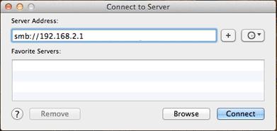 MAC OS X 5. Go to Finder > Go > Connect to Server and enter smb://192.