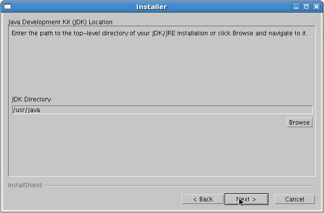 6: Installing and Deploying Interstage BPM Server with Console, OR only the Interstage BPM Server 8. Click Next. Figure 7: JDK/JRE Directory (for Solaris, Linux) 9.