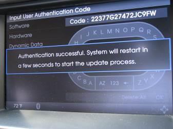 3.11 The authentication code should be entered on the screen as shown to the right, using the CCP (Center