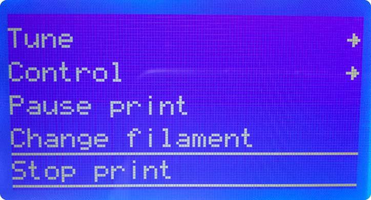 (4) Extruder back the position and continues printing: 7.4 Stop printing: (1) Info screen click,select Stop print,click ok: (2) Info screen show Print aborted 7.